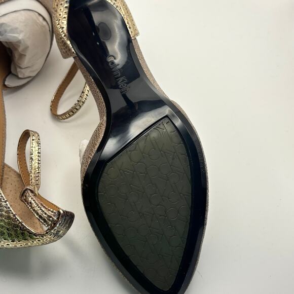 Calvin Klein Metallic Peep Toe Saiden Lizard Heels Gold  Ankle Strap Size 8 NEW - Picture 5 of 6